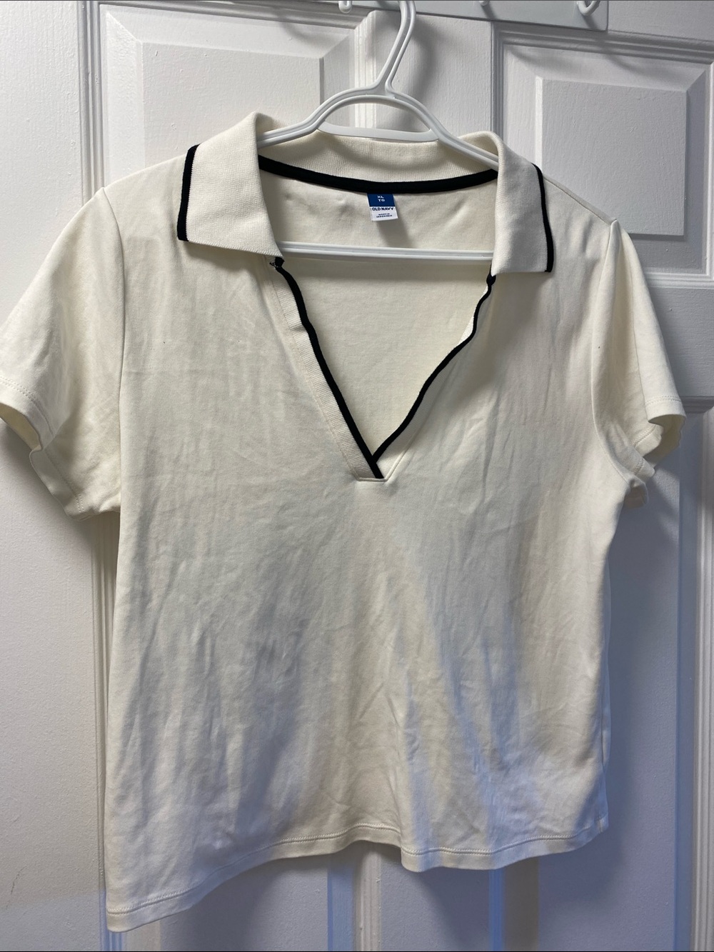 Old Navy Cream Crop Polo Top with Black Trim